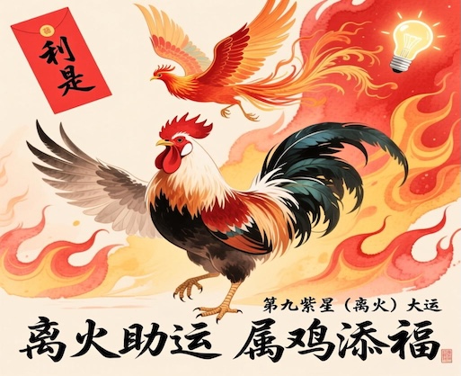 What are the effects of the Nine Purple Departing Fire Grand Cycle on those born in the Year of the Rooster?
