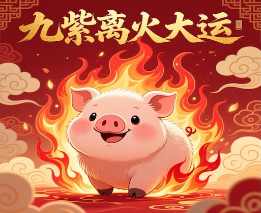 What are the effects of the Nine Purple Departing Fire Grand Cycle on those born in the Year of the Pig?